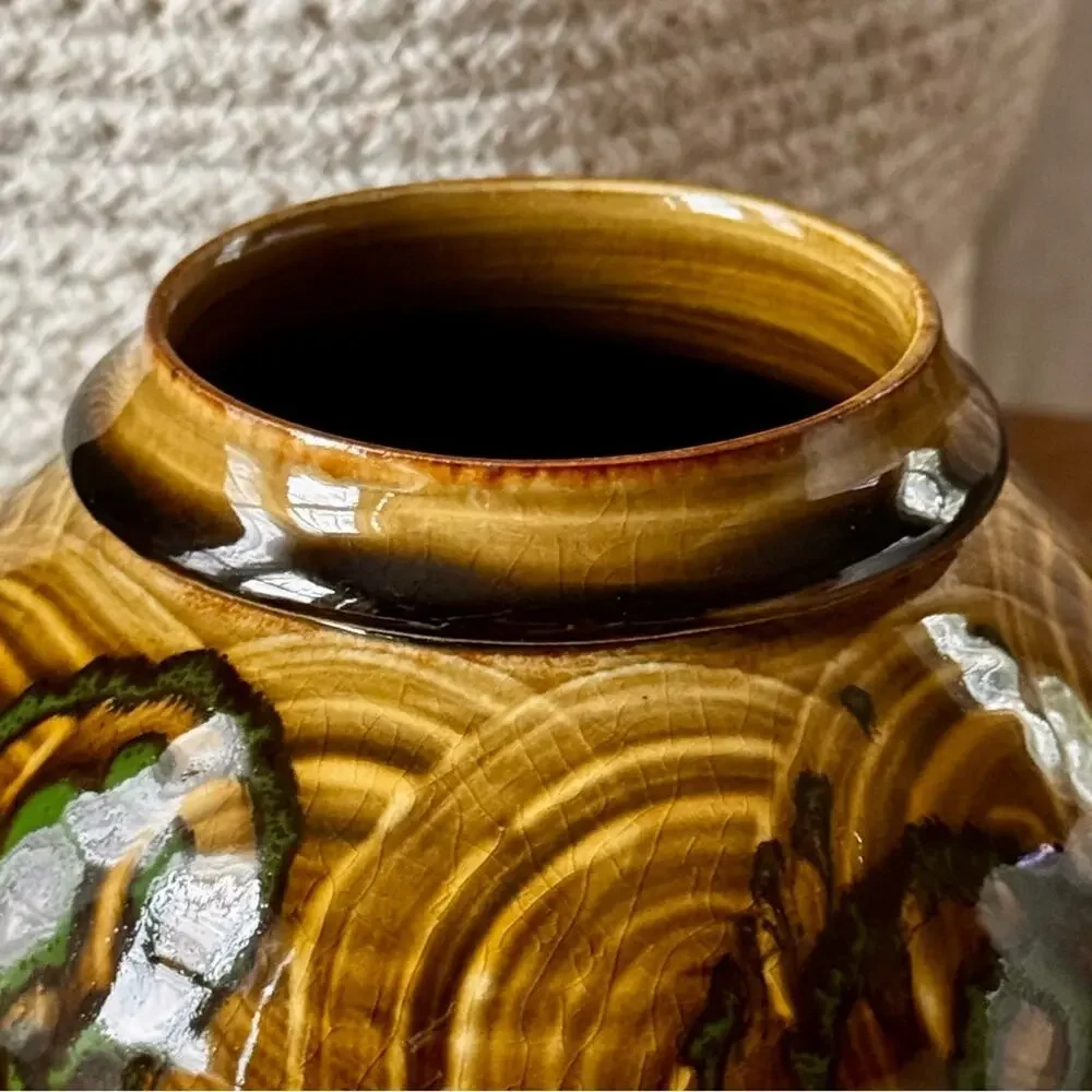 Vintage Studio Art Pottery Vase Stoneware Glossy Swirl Glaze Boho Earthy MCM 7”